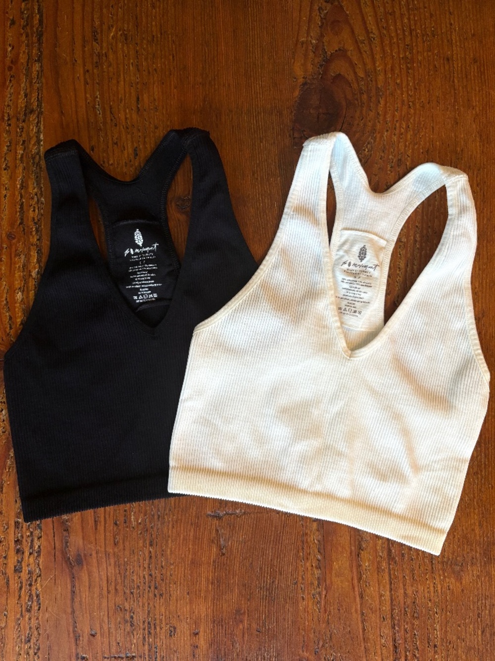2 Free People Movement Ribbed Racerback Bras, Black and White Size Small